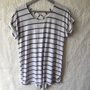 Chico's White and Blue Striped Crisscross Back Hi/Lo Tunic